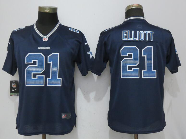  Cowboys 21 Ezekiel Elliott Navy Blue Women Strobe Elite Jersey