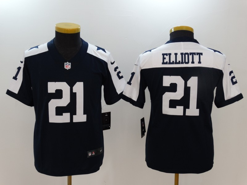  Cowboys 21 Ezekiel Elliott Navy Throwback Youth Vapor Untouchable Player Limited Jersey