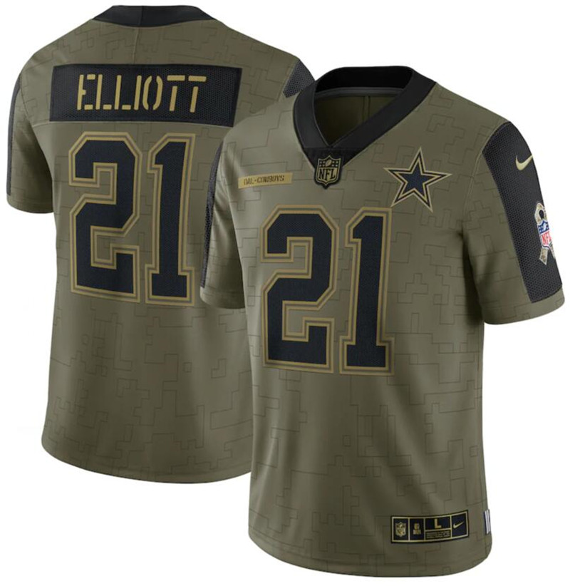 Nike Cowboys 21 Ezekiel Elliott Olive 2021 Salute To Service Limited Jersey