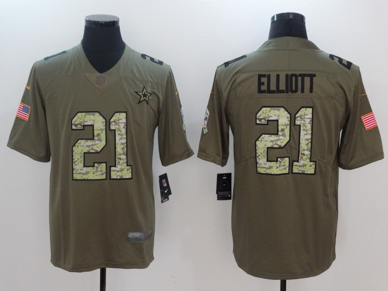  Cowboys 21 Ezekiel Elliott Olive Camo Salute To Service Limited Jersey