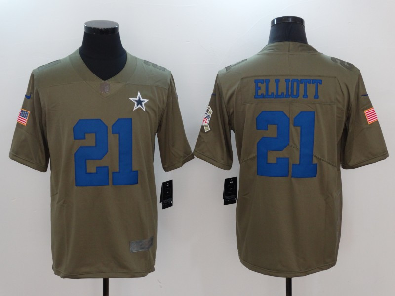  Cowboys 21 Ezekiel Elliott Olive Salute To Service Limited Jersey