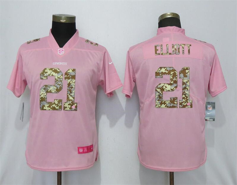 Nike Cowboys 21 Ezekiel Elliott Pink Camo Fashion Women Limited Jersey