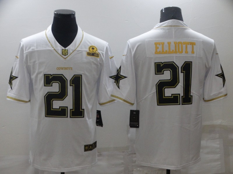 Nike Cowboys 21 Ezekiel Elliott White Gold Est 1960 Patch Vapor Limited Jersey