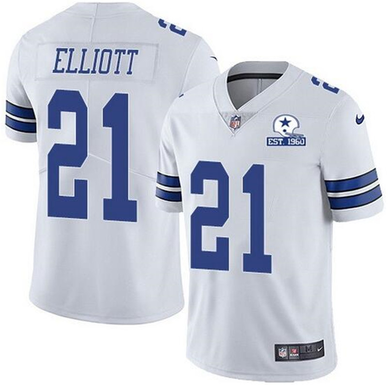 Nike Cowboys 21 Ezekiel Elliott White With Est 1960 Patch Vapor Untouchable Limited Jersey