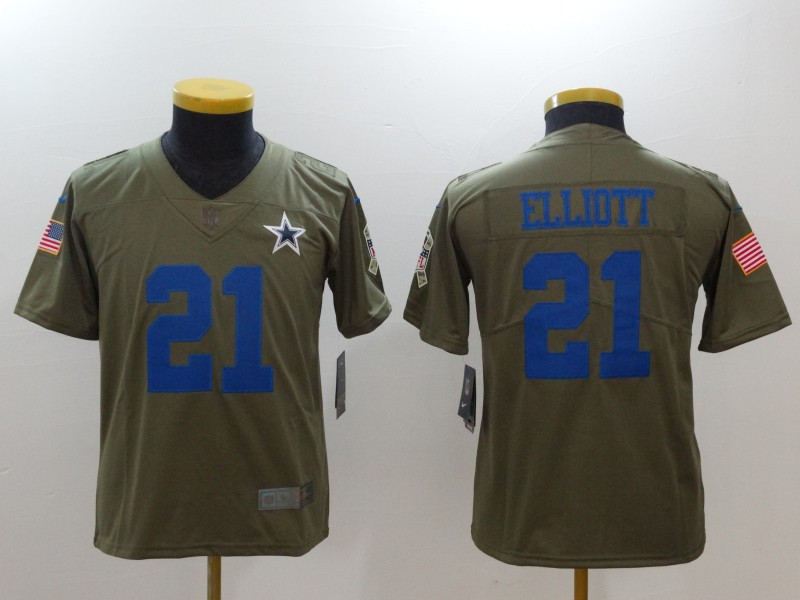  Cowboys 21 Ezekiel Elliott Youth Olive Salute To Service Limited Jersey