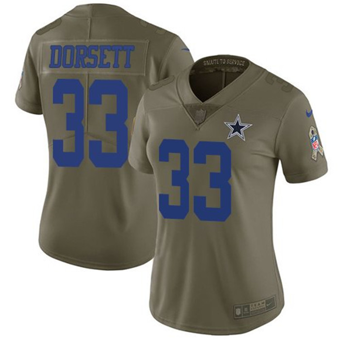  Cowboys 33 Tony Dorsett Olive Women Salute To Service Limited Jersey