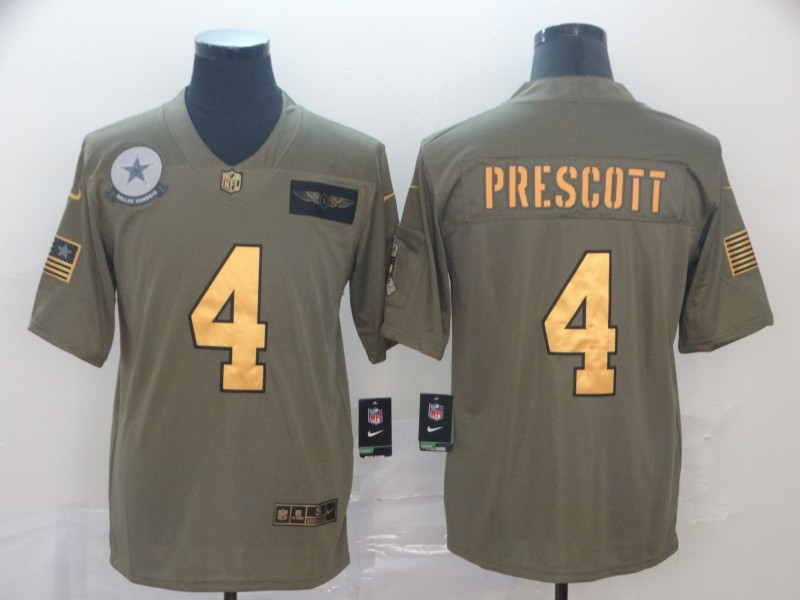 Nike Cowboys 4 Dak Prescott 2019 Olive Gold Salute To Service Limited Jersey