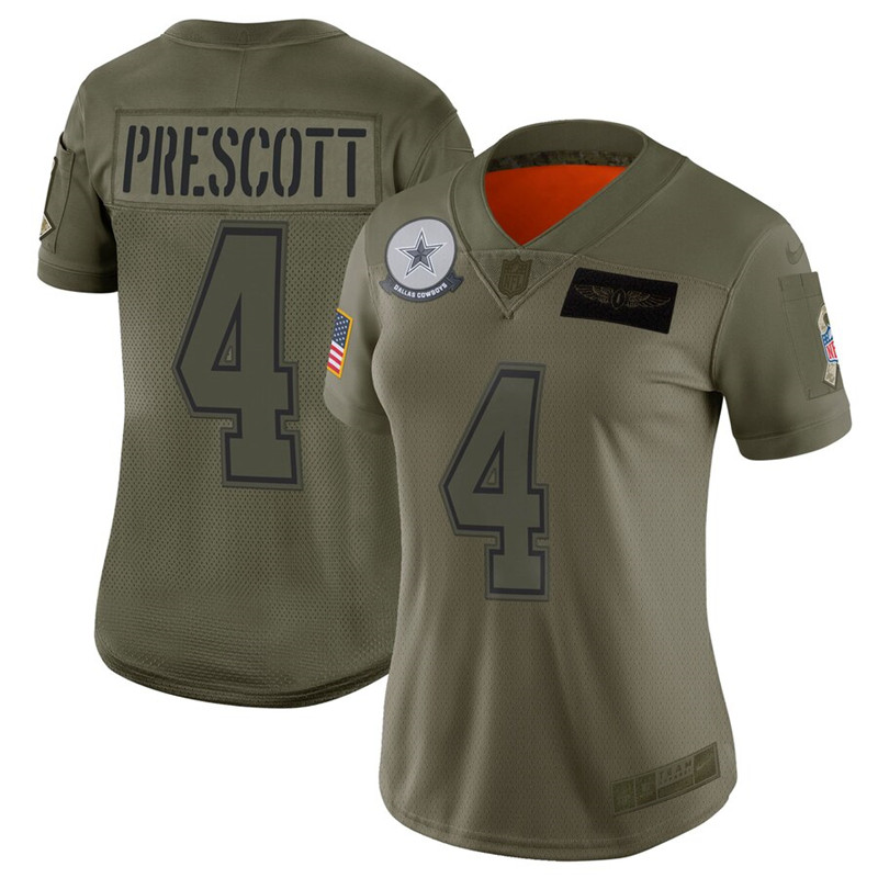 Nike Cowboys 4 Dak Prescott 2019 Olive Women Salute To Service Limited Jersey