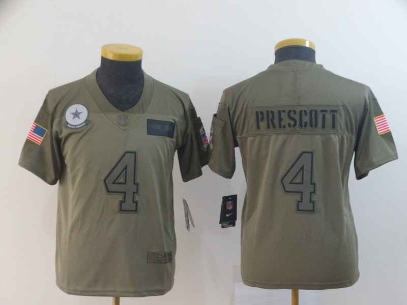 Nike Cowboys 4 Dak Prescott 2019 Olive Youth Salute To Service Limited Jersey