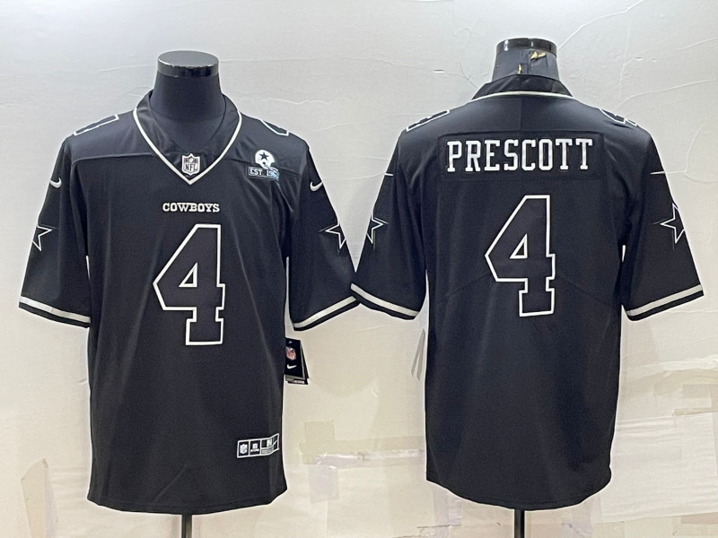 Nike Cowboys 4 Dak Prescott Black Shadow Est 1960 Patch Vapor Limited Jersey