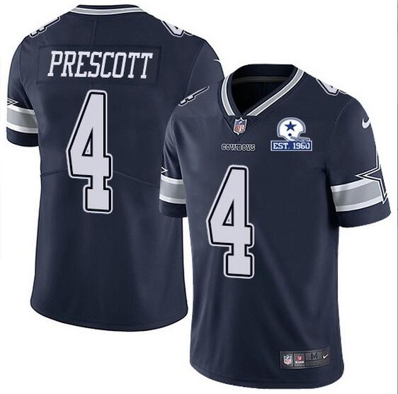 Nike Cowboys 4 Dak Prescott Navy With Est 1960 Patch Vapor Untouchable Limited Jersey