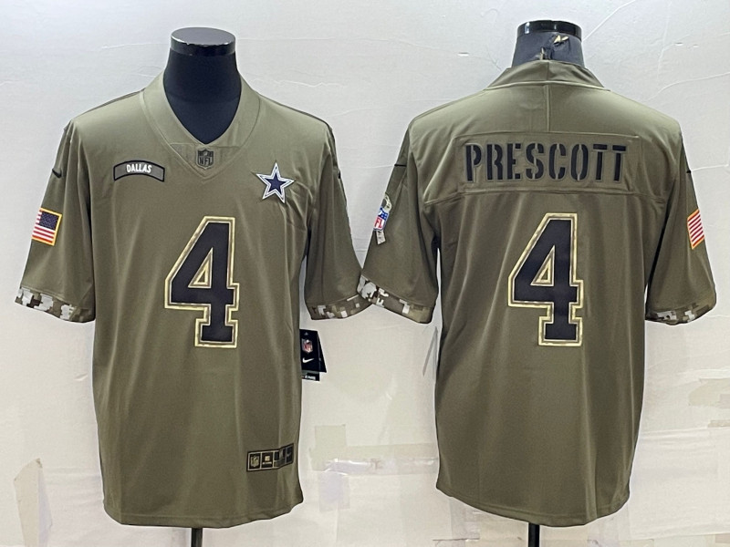 Nike Cowboys 4 Dak Prescott Olive 2022 Salute To Service Limited Jersey