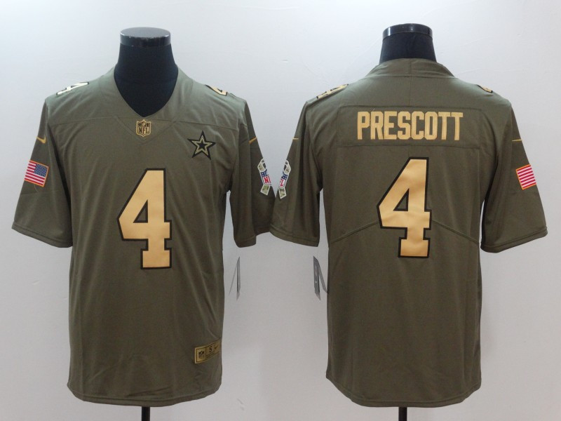  Cowboys 4 Dak Prescott Olive Gold Salute To Service Limited Jersey