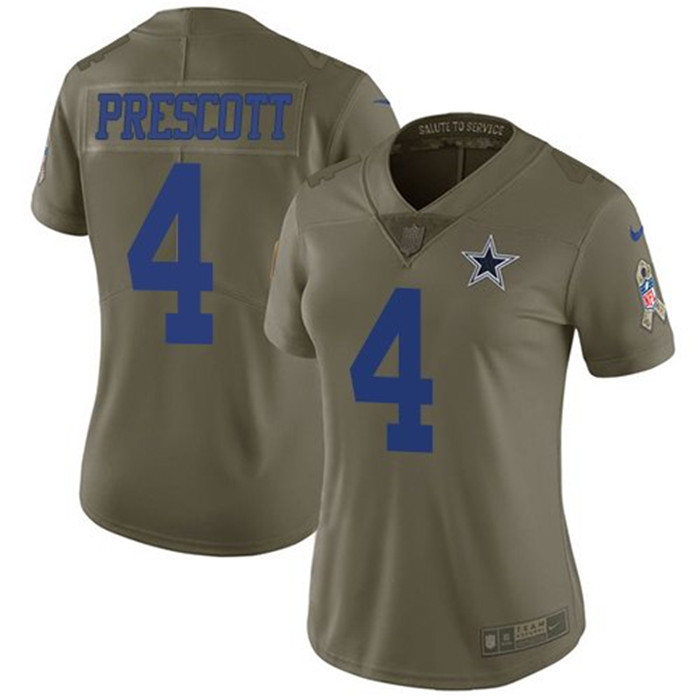  Cowboys 4 Dak Prescott Olive Women Salute To Service Limited Jersey