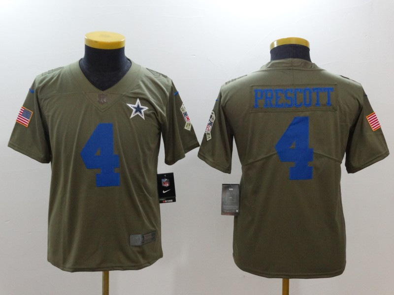  Cowboys 4 Dak Prescott Youth Olive Salute To Service Limited Jersey