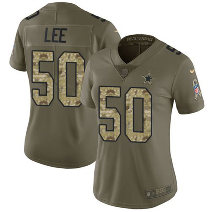  Cowboys 50 Sean Lee Olive Camo Women Salute To Service Limited Jersey