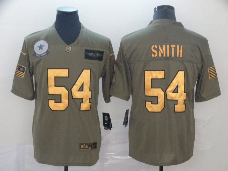 Nike Cowboys 54 Jaylon Smith 2019 Olive Gold Salute To Service Limited Jersey