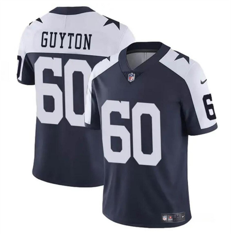 Nike Cowboys 60 Tyler Guyton Navy 2024 NFL Draft Throwback Vapor Limited Jersey
