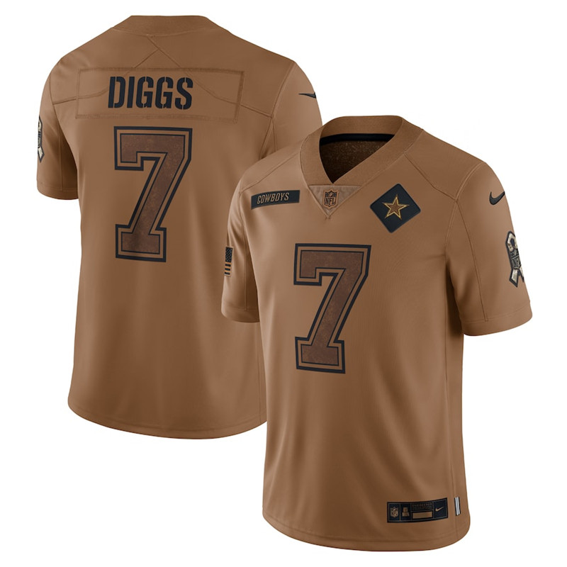 Nike Cowboys 7 Trevon Diggs Brown 2023 Salute To Service Limited Jersey