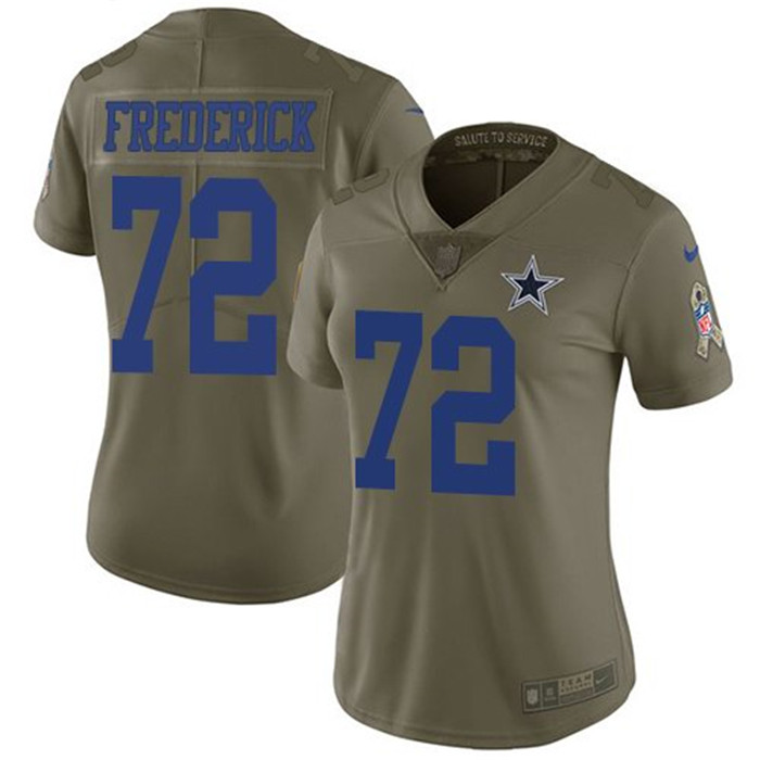  Cowboys 72 Travis Frederick Olive Women Salute To Service Limited Jersey