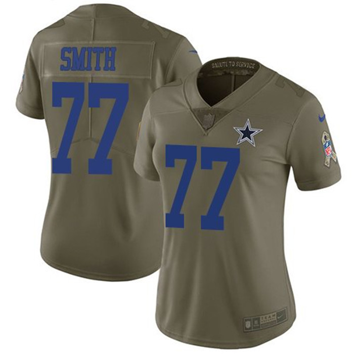  Cowboys 77 Tyron Smith Olive Women Salute To Service Limited Jersey