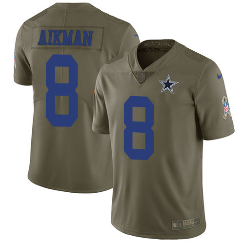  Cowboys 8 Troy Aikman Olive Salute To Service Limited Jersey