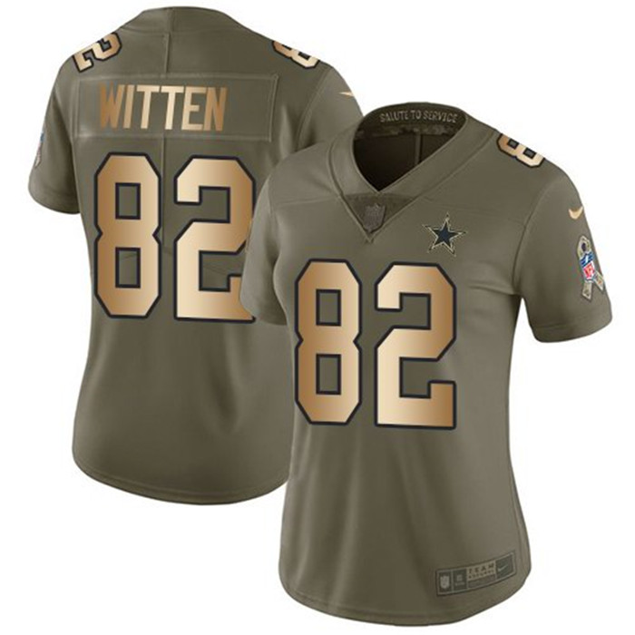  Cowboys 82 Jason Witten Olive Gold Women Salute To Service Limited Jersey