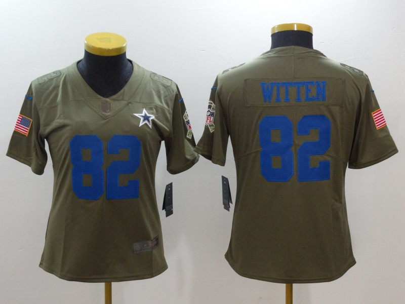  Cowboys 82 Jason Witten Women Olive Salute To Service Limited Jersey