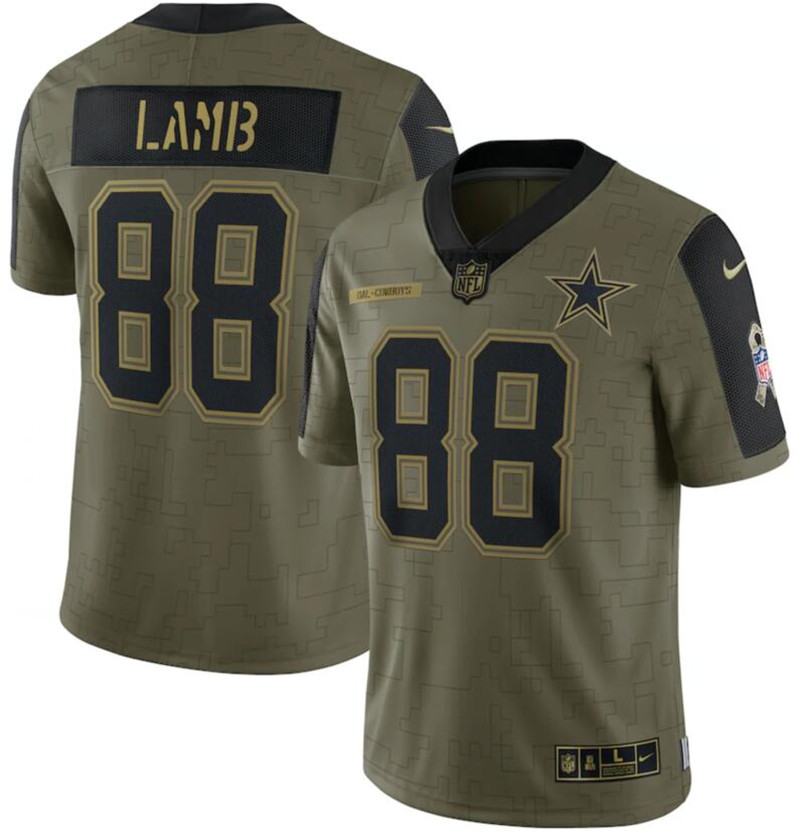 Nike Cowboys 88 CeeDee Lamb Olive 2021 Salute To Service Limited Jersey