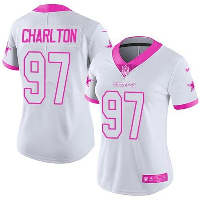  Cowboys 97 Taco Charlton White Pink Fashion Women Rush Limited Jersey