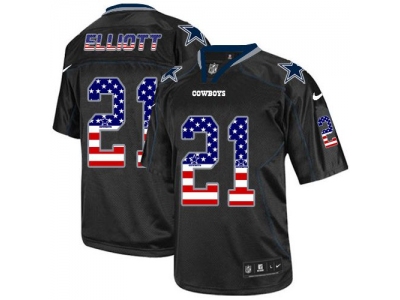  Dallas Cowboys 21 Ezekiel Elliott Black Men Stitched NFL Elite USA Flag Fashion Jersey