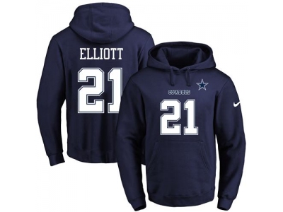  Dallas Cowboys 21 Ezekiel Elliott Navy Blue Name Number Pullover NFL Hoodie
