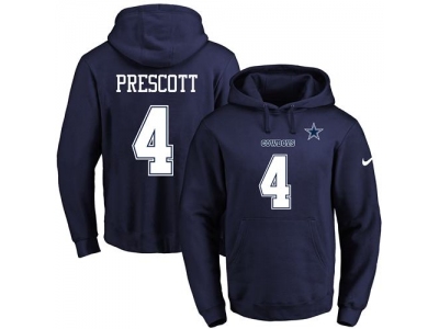  Dallas Cowboys 4 Dak Prescott Navy Blue Name Number Pullover NFL Hoodie