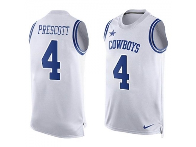  Dallas Cowboys 4 Dak Prescott White Men Stitched NFL Limited Tank Top Jersey