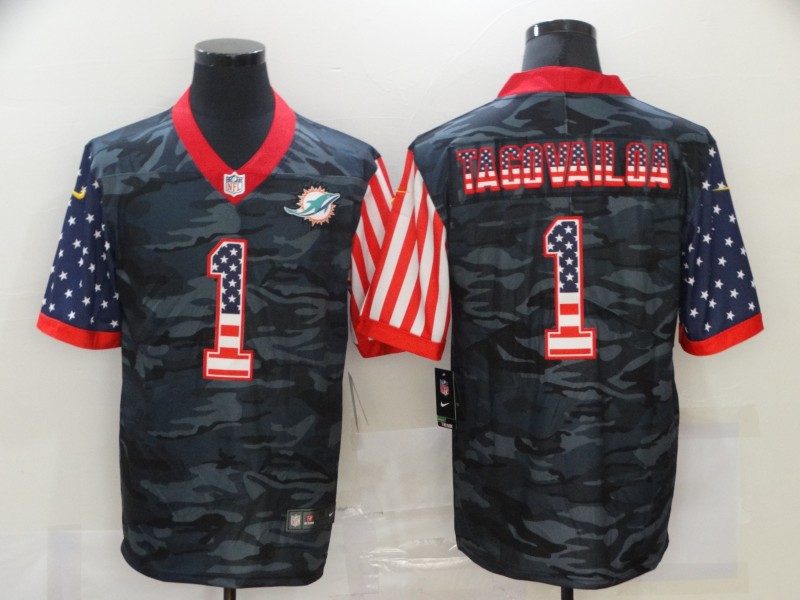 Nike Dolphins 1 Tua Tagovailoa Black Camo USA Flag Limited Jersey