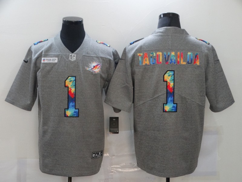 Nike Dolphins 1 Tua Tagovailoa Gray Vapor Untouchable Rainbow Limited Jersey