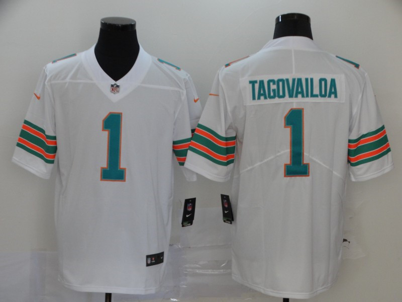 Nike Dolphins 1 Tua Tagovailoa White Throwback Vapor Untouchable Limited Jersey