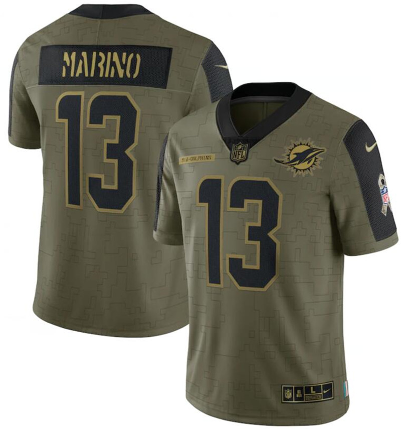 Nike Dolphins 13 Dan Marino Olive 2021 Salute To Service Limited Jersey