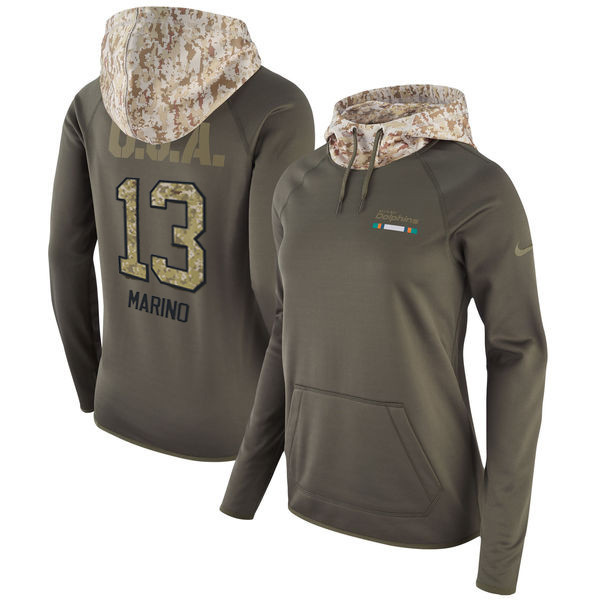  Dolphins 13 Dan Marino Olive Women Salute To Service Pullover Hoodie