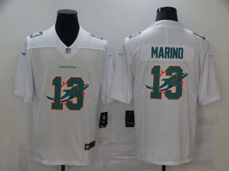 Nike Dolphins 13 Dan Marino White Shadow Logo Limited Jersey