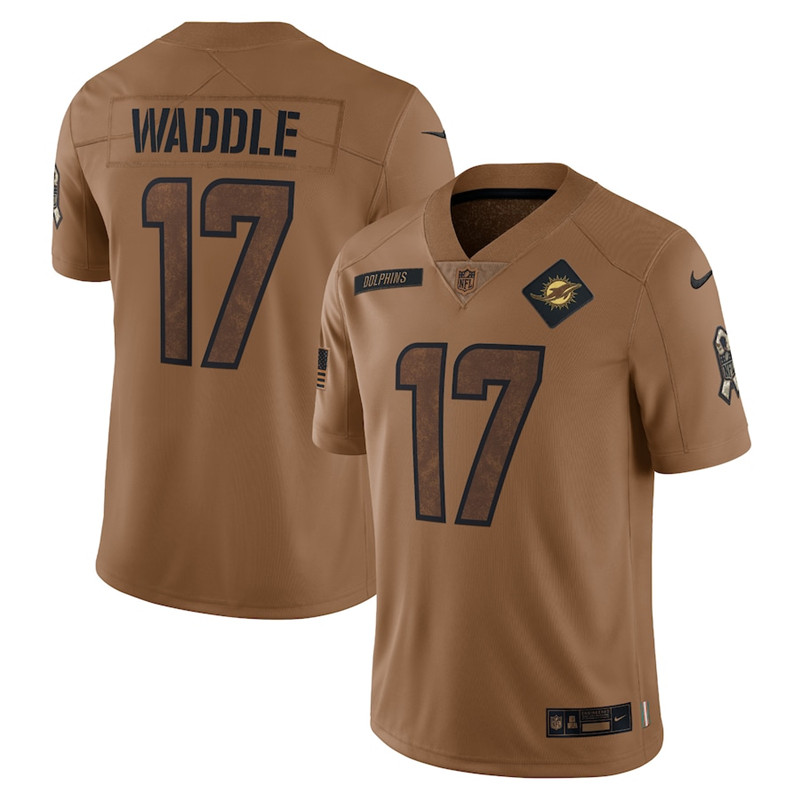 Nike Dolphins 17 Jaylen Waddle Brown 2023 Salute To Service Limited Jersey