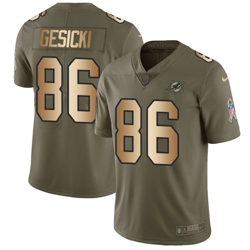 Dolphins 86 Mike Gesicki Olive Gold Salute To Service Limited Jersey