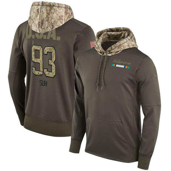  Dolphins 93 Ndamukong Suh Olive Salute To Service Pullover Hoodie