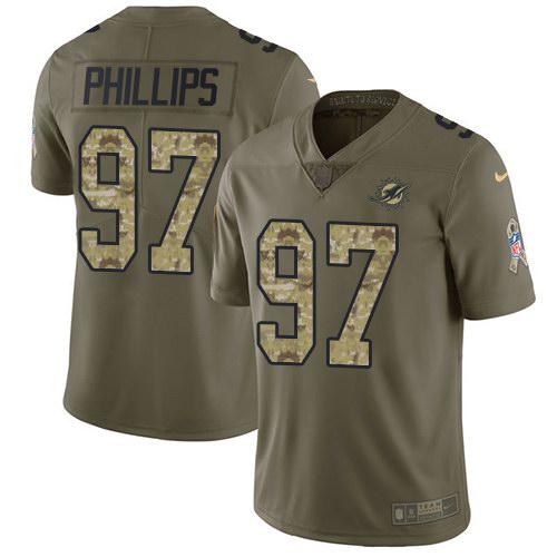  Dolphins 97 Jordan Phillips Olive Camo Salute To Service Limited Jersey