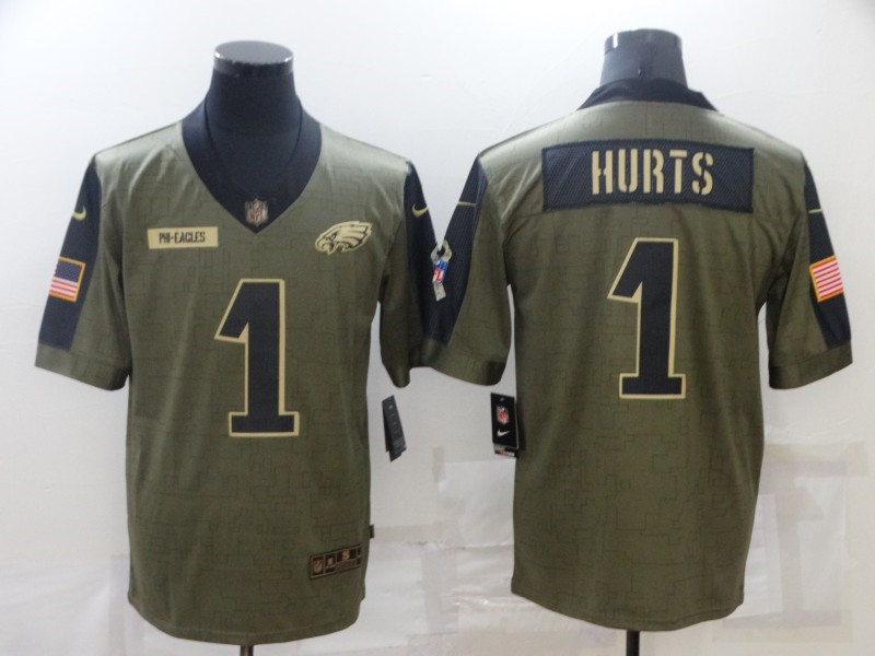 Nike Eagles 1 Jalen Hurts 2021 Olive Salute To Service Limited  Jersey