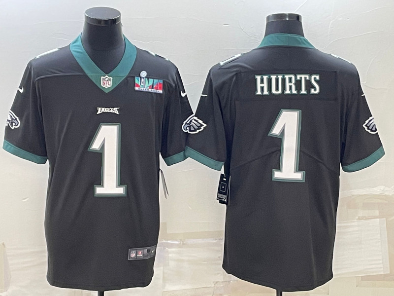 Nike Eagles 1 Jalen Hurts Black 2023 Super Bowl LVII Vapor Untouchable Jersey