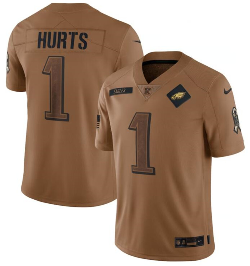 Nike Eagles 1 Jalen Hurts Brown 2023 Salute To Service Limited Jersey