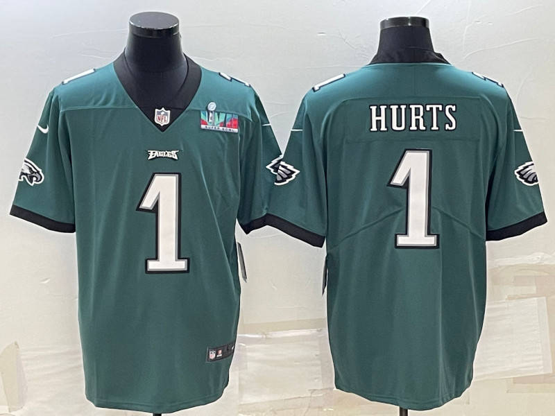 Nike Eagles 1 Jalen Hurts Green 2023 Super Bowl LVII Vapor Untouchable Jersey