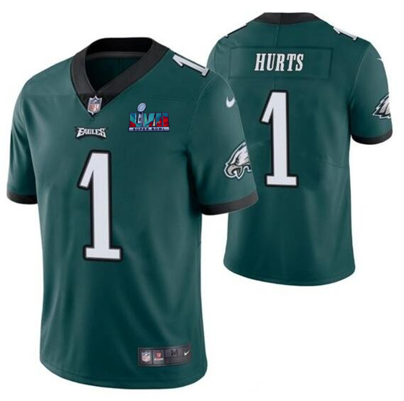 Nike Eagles 1 Jalen Hurts Green Super Bowl LVII Patch Vapor Untouchable Limited Jersey