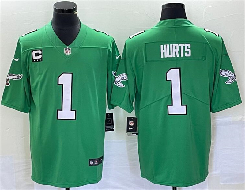 Nike Eagles 1 Jalen Hurts Green Vapor Limited C Patch Throwback Jersey
